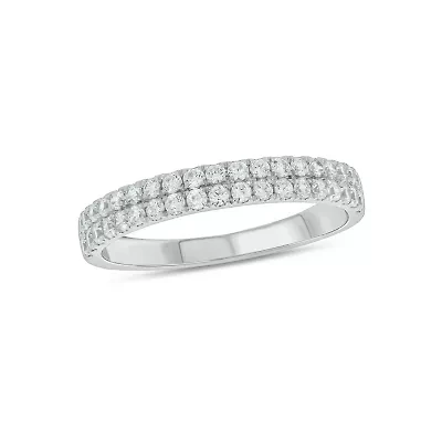 Lab Created 1 Carat Lab-Grown Dazzling Two-Row Diamond Anniversary Ring Sterling Silver