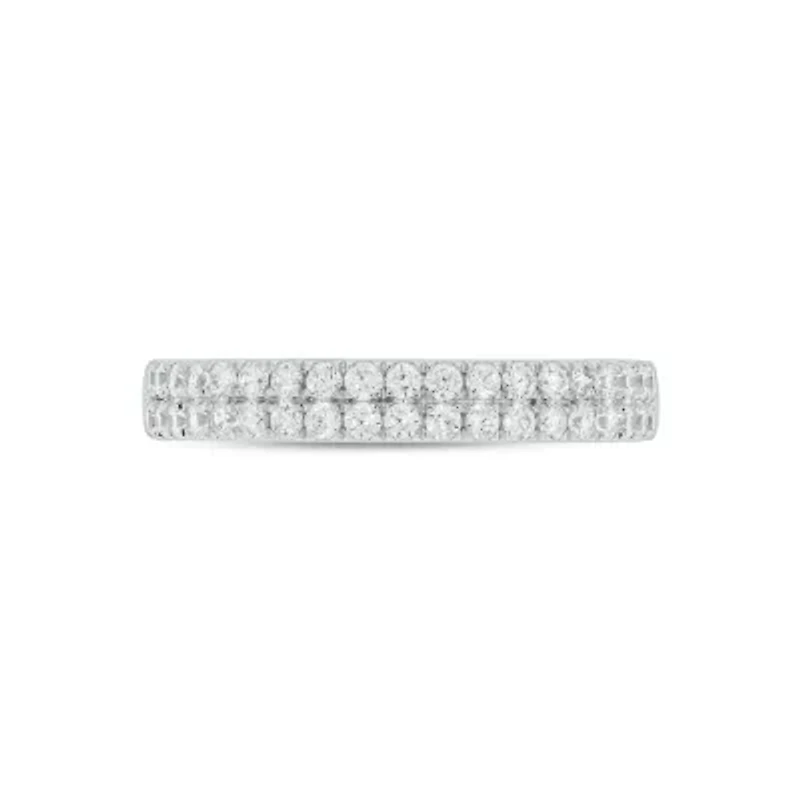Lab Created 1 Carat Lab-Grown Dazzling Two-Row Diamond Anniversary Ring Sterling Silver