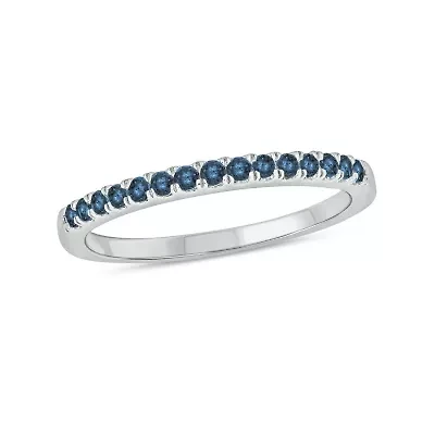 Natural Blue Topaz Stackable Ring Band 10K White Gold