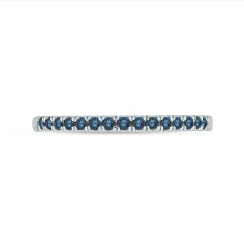 Natural Blue Topaz Stackable Ring Band 10K White Gold