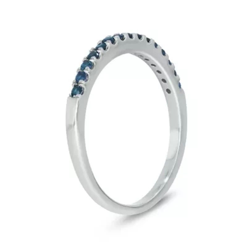 Natural Blue Topaz Stackable Ring Band 10K White Gold