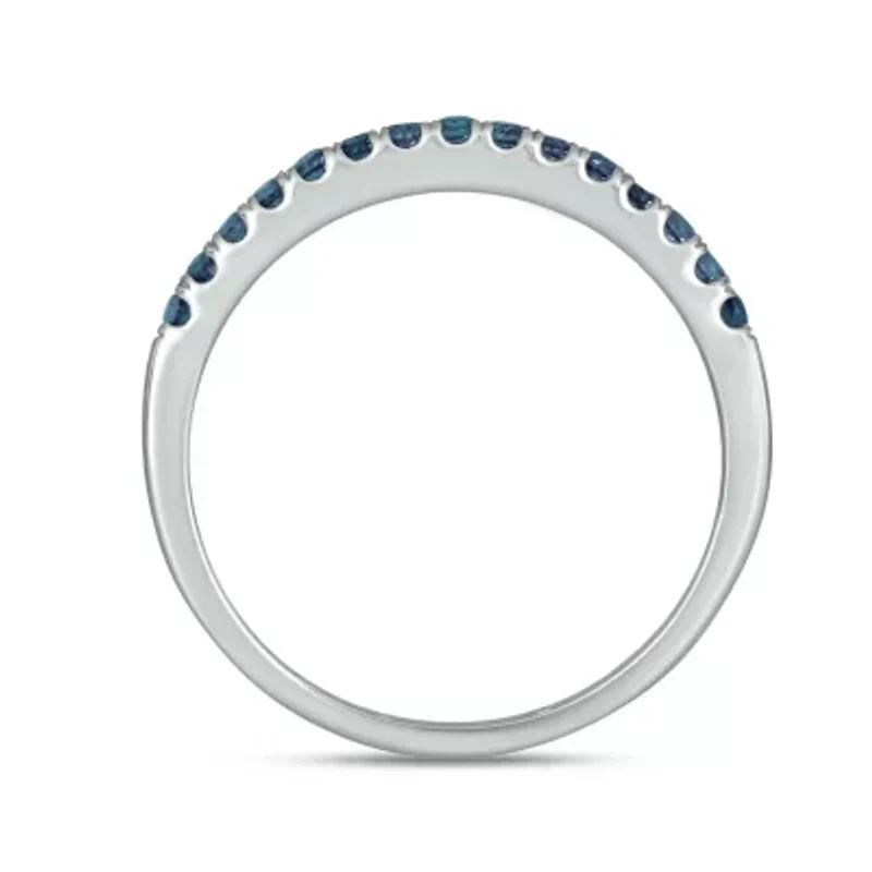Natural Blue Topaz Stackable Ring Band 10K White Gold
