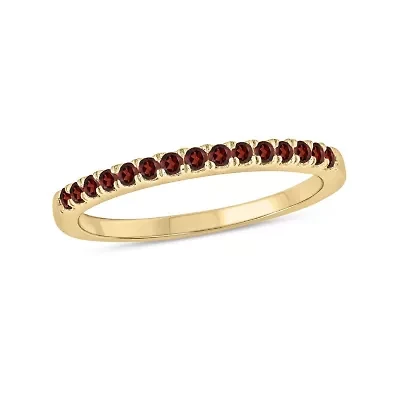 Natural Garnet Stackable Ring Band 10K Yellow Gold
