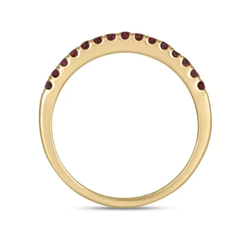 Natural Garnet Stackable Ring Band 10K Yellow Gold