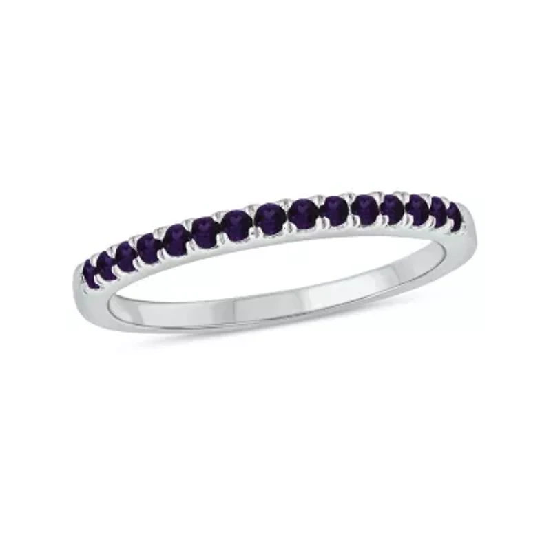 Natural Amethyst Stackable Ring Band 10K White Gold