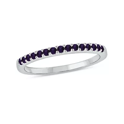 Natural Amethyst Stackable Ring Band 10K White Gold