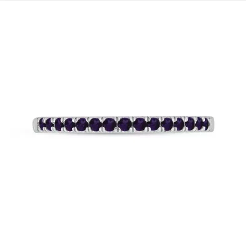 Natural Amethyst Stackable Ring Band 10K White Gold