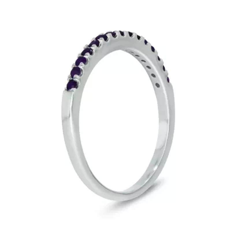 Natural Amethyst Stackable Ring Band 10K White Gold