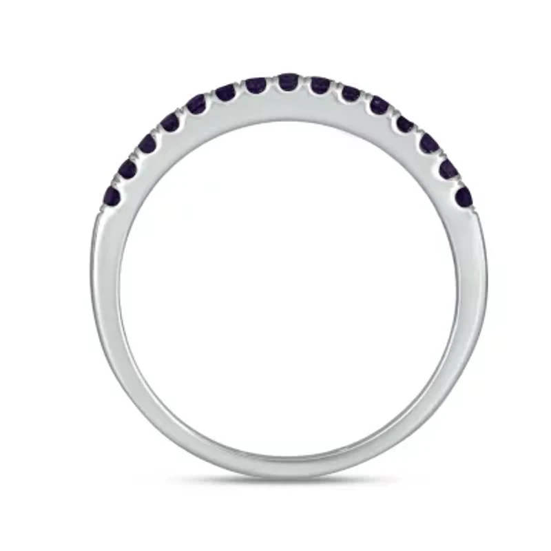Natural Amethyst Stackable Ring Band 10K White Gold