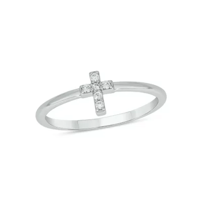 Lab Created Diamond Accent Lab-Grown Cross-Shaped Stylish Fashion Ring Sterling Silver