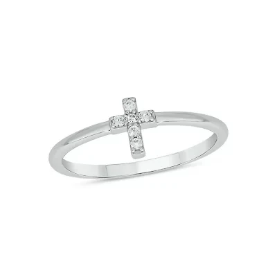 Lab Created Diamond Accent Lab-Grown Cross-Shaped Stylish Fashion Ring Sterling Silver