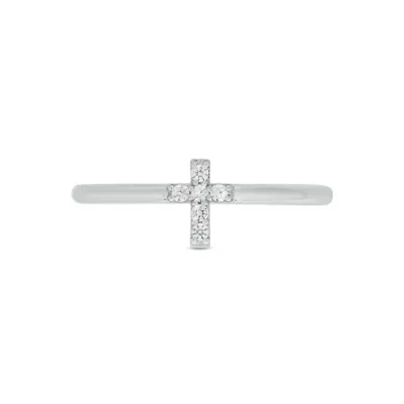 Lab Created Diamond Accent Lab-Grown Cross-Shaped Stylish Fashion Ring Sterling Silver