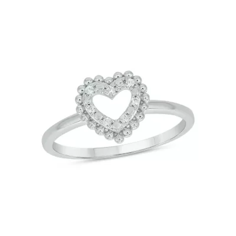 Lab Created Diamond Accent Lab-Grown Heart-Shaped Romantic Fashion Ring Sterling Silver