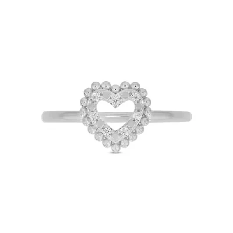 Lab Created Diamond Accent  Lab-Grown Heart-Shaped Romantic Fashion Ring Sterling Silver