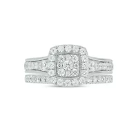 Lab Created 1 Carat Lab-Grown Diamond Bold Square Halo Bridal Set Sterling Silver