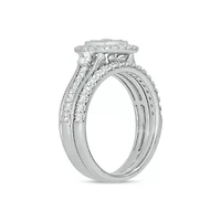 Lab Created 1 Carat Lab-Grown Diamond Bold Square Halo Bridal Set Sterling Silver