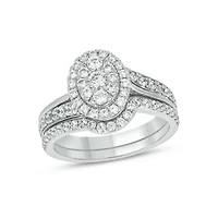 Lab Created 1 Carat Lab-Grown Diamond Oval Halo Center Bridal Set Sterling Silver