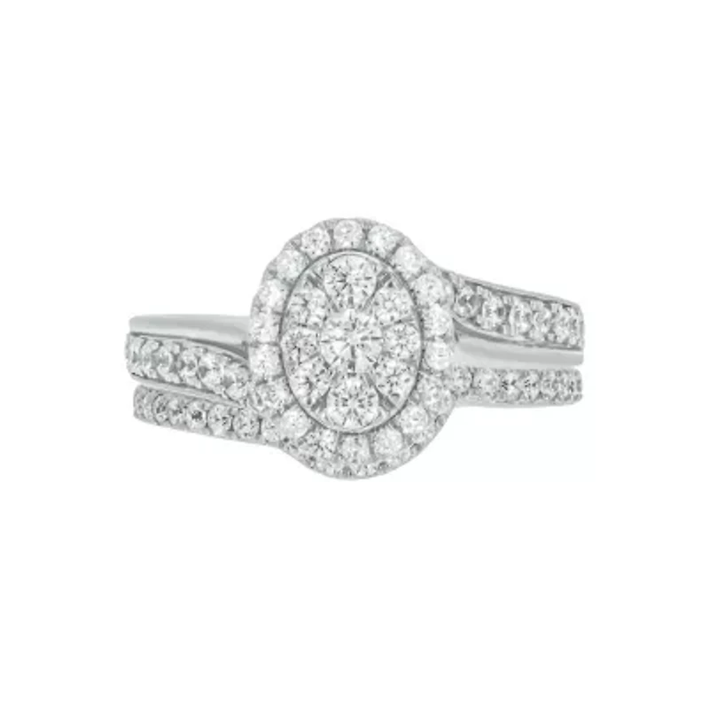 Lab Created 1 Carat Lab-Grown Diamond Oval Halo Center Bridal Set Sterling Silver