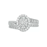 Lab Created 1 Carat Lab-Grown Diamond Oval Halo Center Bridal Set Sterling Silver