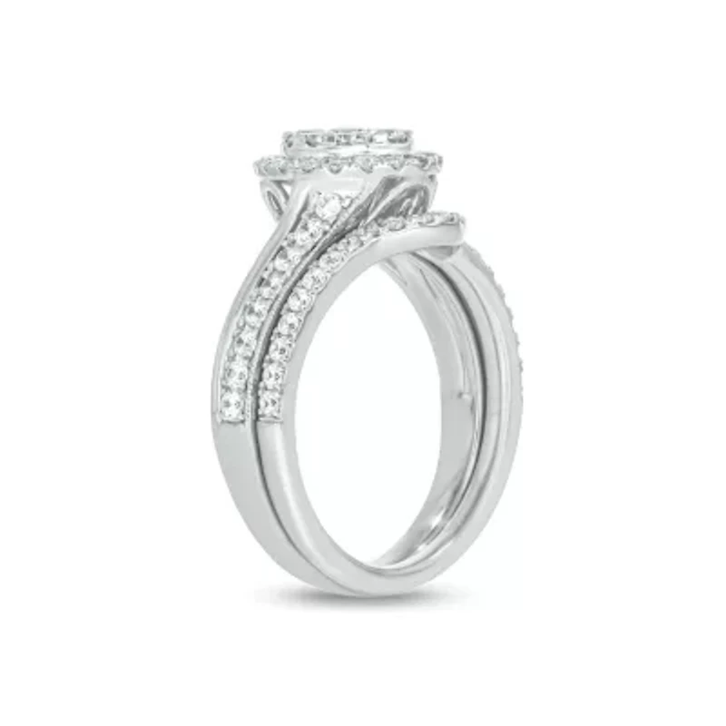 Lab Created 1 Carat Lab-Grown Diamond Oval Halo Center Bridal Set Sterling Silver