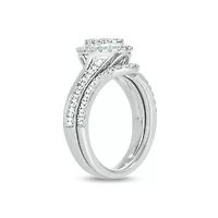 Lab Created 1 Carat Lab-Grown Diamond Oval Halo Center Bridal Set Sterling Silver