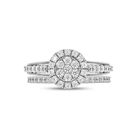 Lab Created 1 Carat Lab-Grown Diamond Round Halo Cluster Bridal Set Sterling Silver