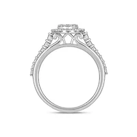 Lab Created 1 Carat Lab-Grown Diamond Round Halo Cluster Bridal Set Sterling Silver