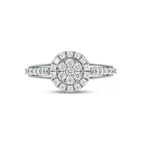 Lab Created 1 Carat Lab-Grown Diamond Round Halo Cluster Bridal Set Sterling Silver