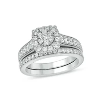 Lab Created 1 Carat Lab-Grown Diamond Radiant Round Cluster Bridal Set Sterling Silver