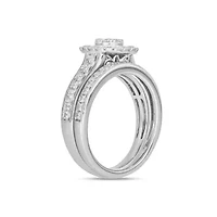 Lab Created 1 Carat Lab-Grown Diamond Radiant Round Cluster Bridal Set Sterling Silver