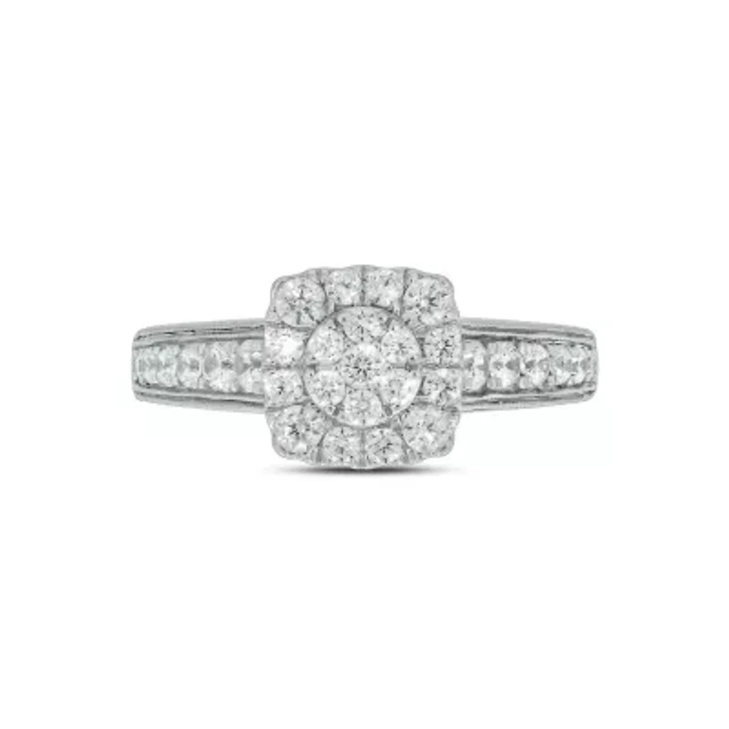 Lab Created 1 Carat Lab-Grown Diamond Radiant Round Cluster Bridal Set Sterling Silver