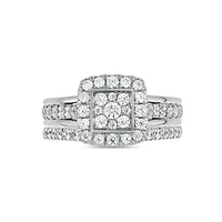 Lab Created 1 Carat Lab-Grown Diamond Square Halos Bridal Set Sterling Silver