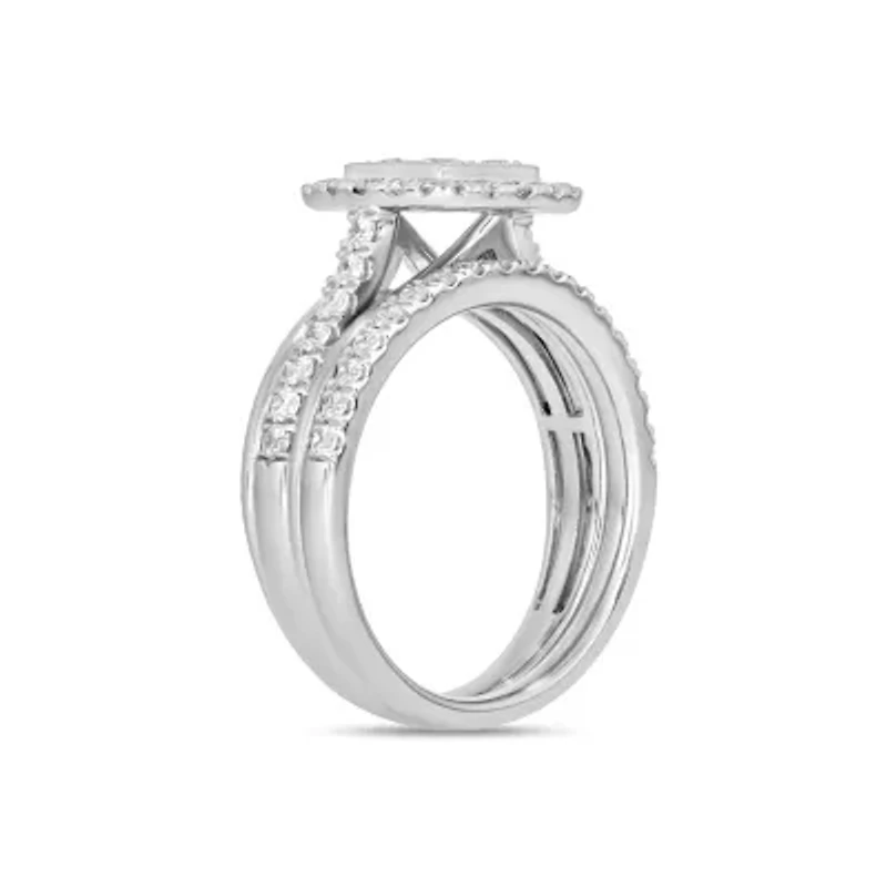 Lab Created 1 Carat Lab-Grown Diamond Square Halos Bridal Set Sterling Silver