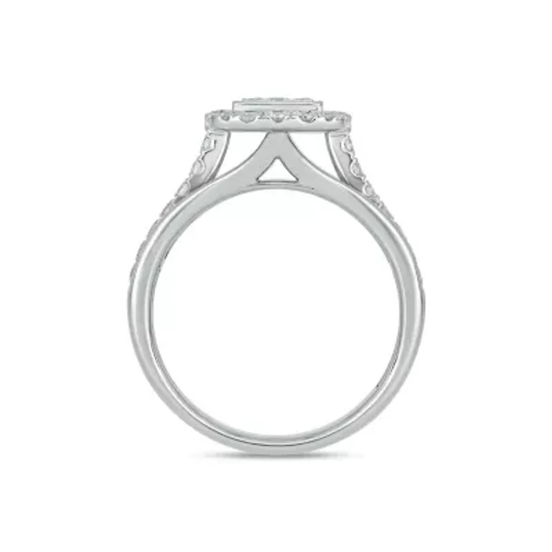 Lab Created 1 Carat Lab-Grown Diamond Square Halos Bridal Set Sterling Silver