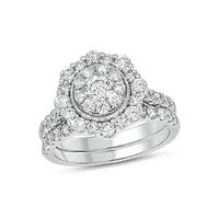 Lab Created 2 Carat Lab-Grown Diamond Round Center Cluster Bridal Set Sterling Silver