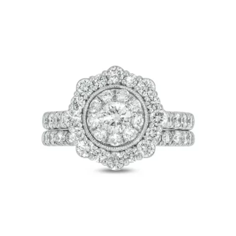 Lab Created 2 Carat Lab-Grown Diamond Round Center Cluster Bridal Set Sterling Silver