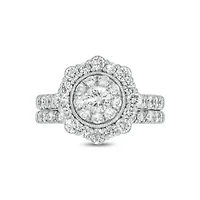 Lab Created 2 Carat Lab-Grown Diamond Round Center Cluster Bridal Set Sterling Silver