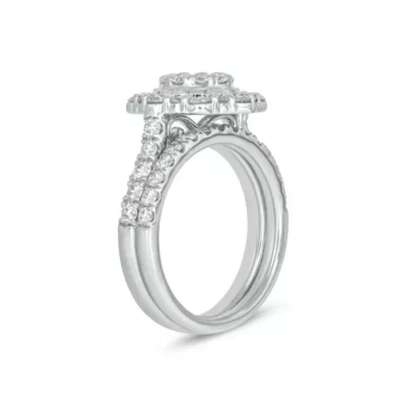 Lab Created 2 Carat Lab-Grown Diamond Round Center Cluster Bridal Set Sterling Silver