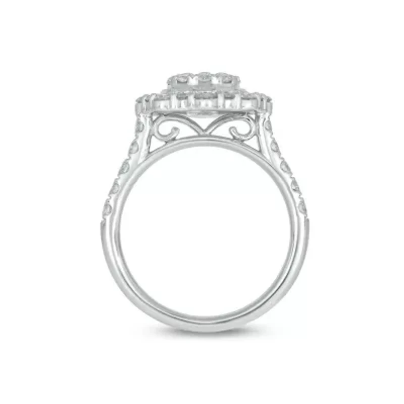 Lab Created 2 Carat Lab-Grown Diamond Round Center Cluster Bridal Set Sterling Silver