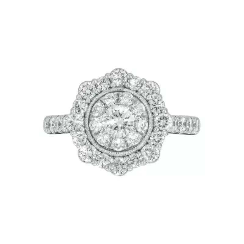 Lab Created 2 Carat Lab-Grown Diamond Round Center Cluster Bridal Set Sterling Silver