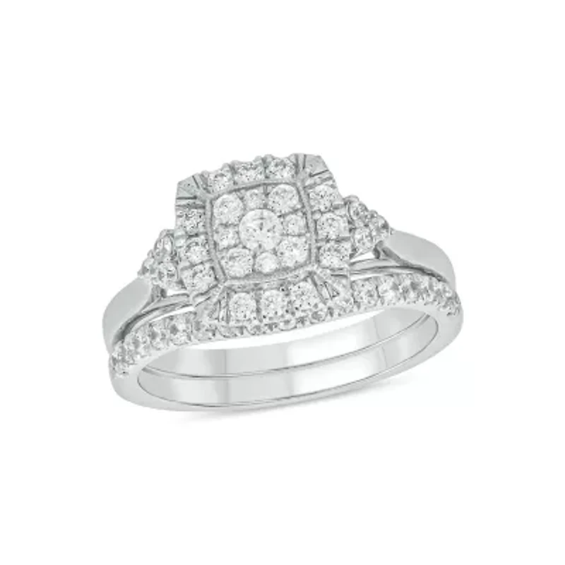 Lab Created 3/4 Carat Lab-Grown Diamond Elegant Bridal Set Sterling Silver
