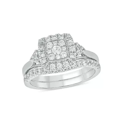 Lab Created 3/4 Carat Lab-Grown Diamond Elegant Bridal Set Sterling Silver
