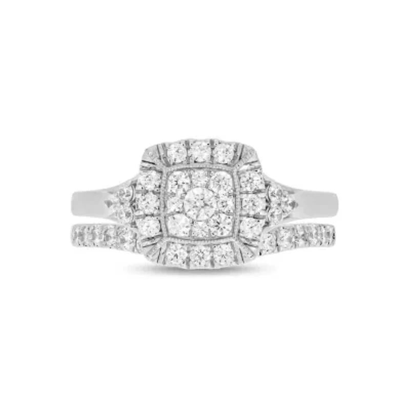 Lab Created 3/4 Carat Lab-Grown Diamond Elegant Bridal Set Sterling Silver