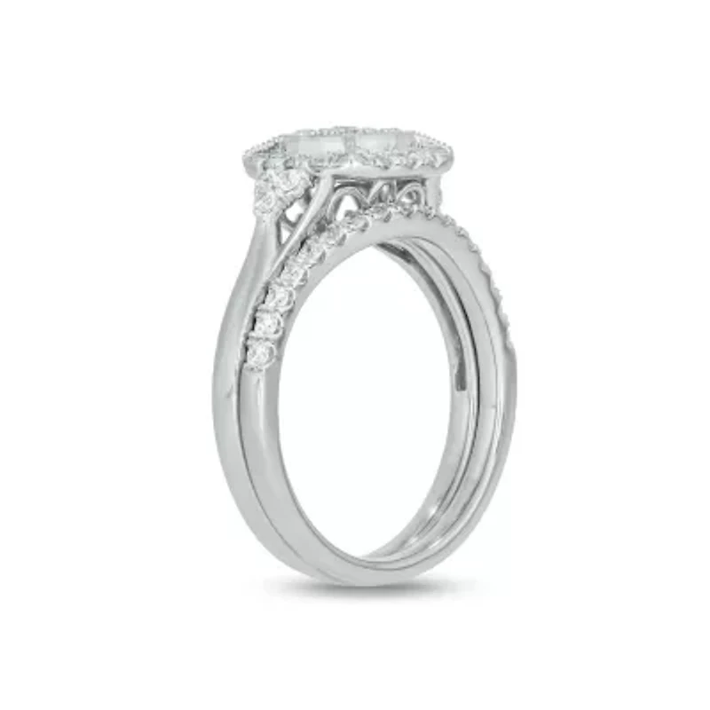 Lab Created 3/4 Carat Lab-Grown Diamond Elegant Bridal Set Sterling Silver