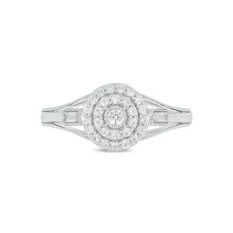 Lab Created 1/3 Carat Lab-Grown Diamond Double Halo Promise Ring Sterling Silver