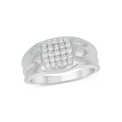 Lab Created 1/2 Carat Lab-Grown Diamond Square Cluster Gents Ring Sterling Silver