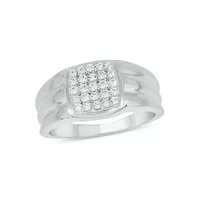 Lab Created 1/2 Carat Lab-Grown Diamond Square Cluster Gents Ring Sterling Silver