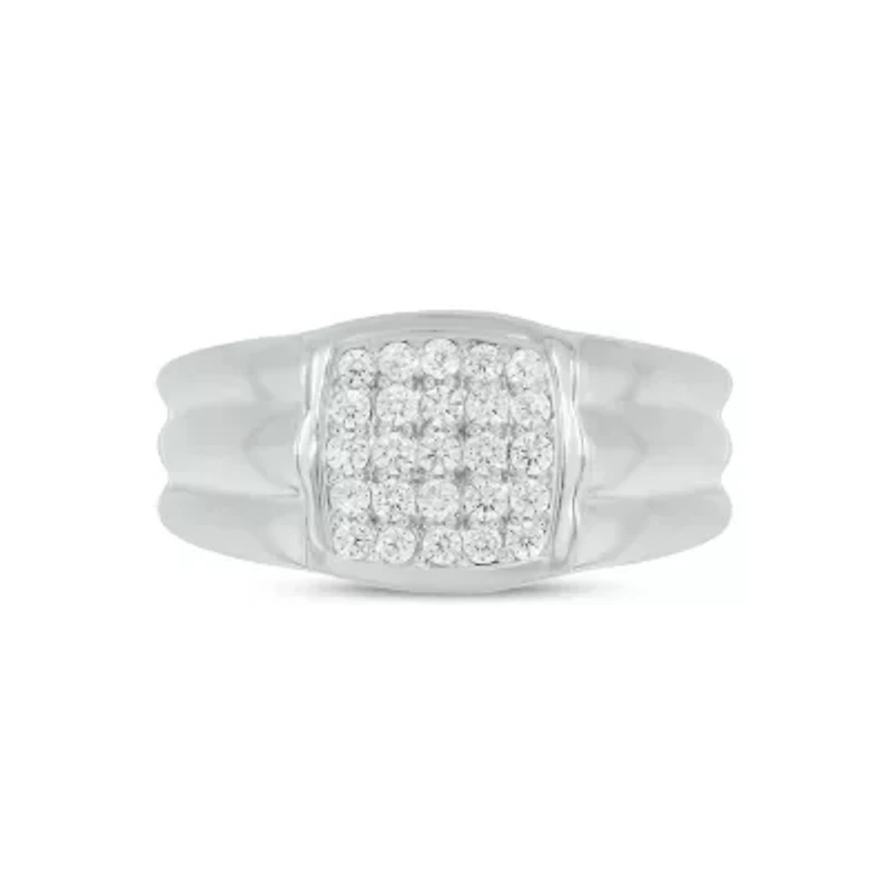 Lab Created 1/2 Carat Lab-Grown Diamond Square Cluster Gents Ring Sterling Silver