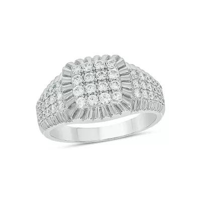 Lab Created 1 Carat Lab-Grown Diamond Featuring a Square Cluster Design Gents Ring Sterling Silver