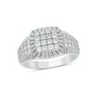 Lab Created 1 Carat Lab-Grown Diamond Featuring a Square Cluster Design Gents Ring Sterling Silver